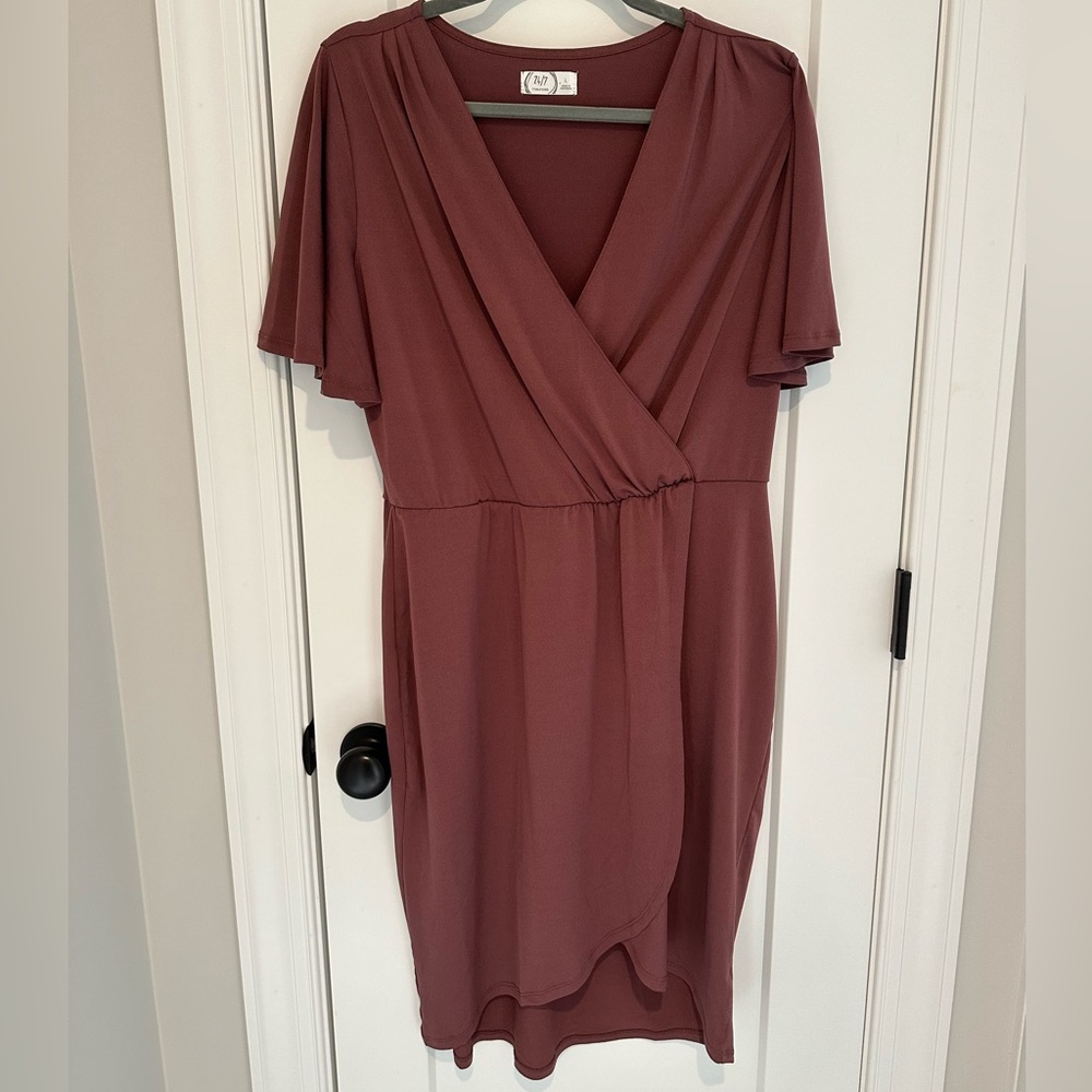 Beautiful faux wrap flutter sleeve Maurice’s dress!